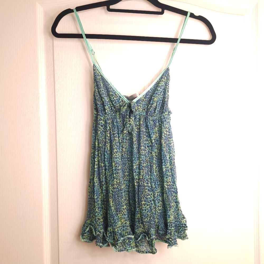 Victoria's Secret Blue Green Leopard Print Y2K Baby Doll Teddy